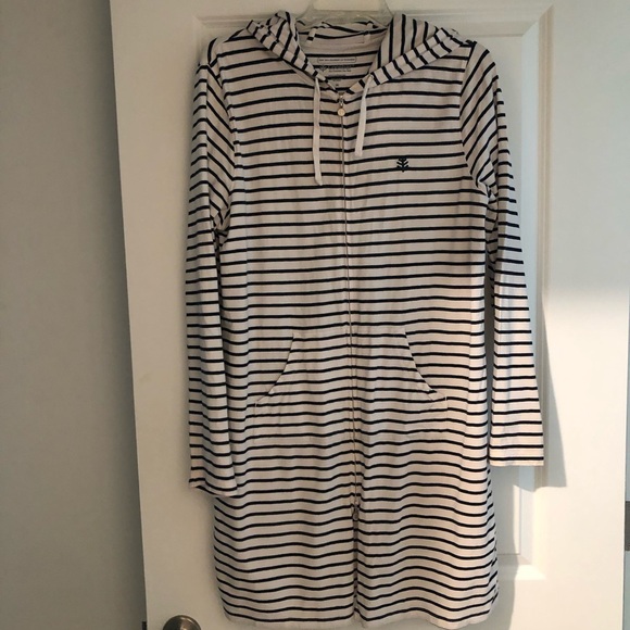 Coolibar Cabana Navy and White Striped Hoodie - Picture 7 of 9